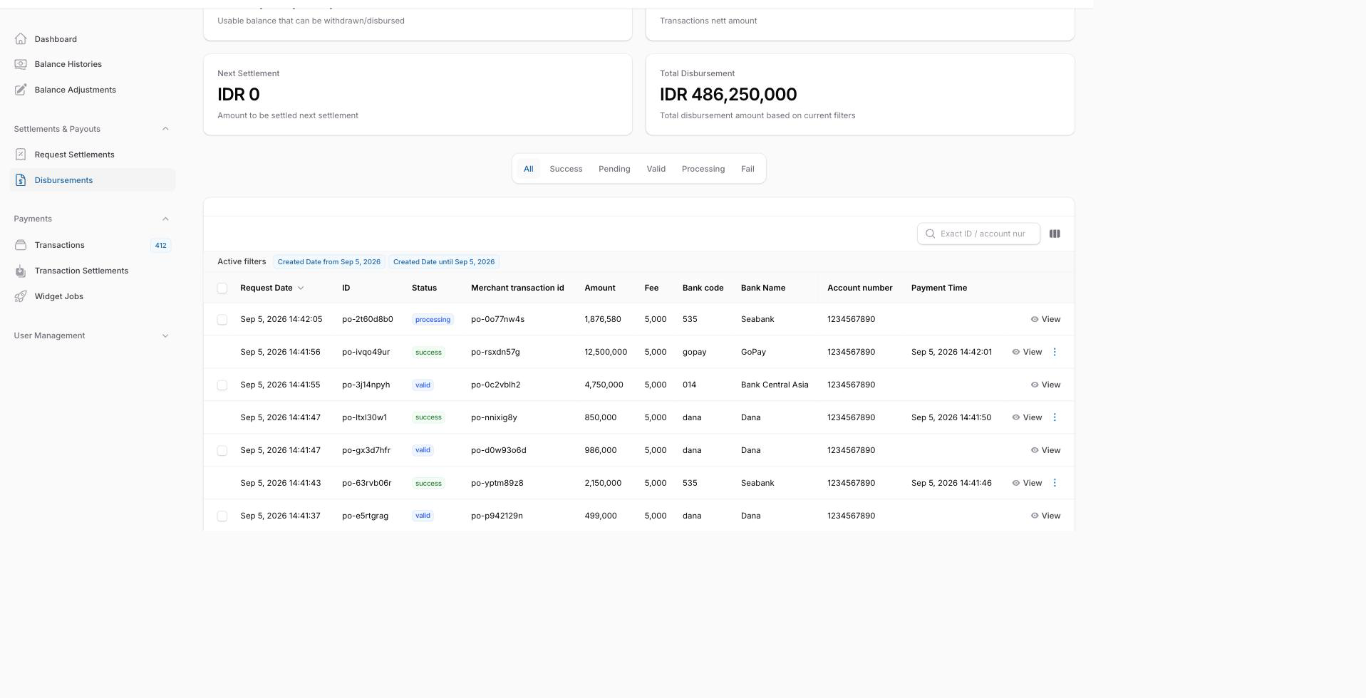 Payouts and approvals